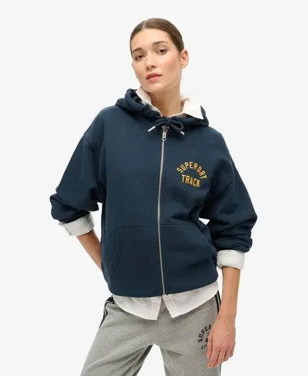 Superdry Women's College Logo Boyfriend Zip Hoodie Blue / Blueberry Navy -