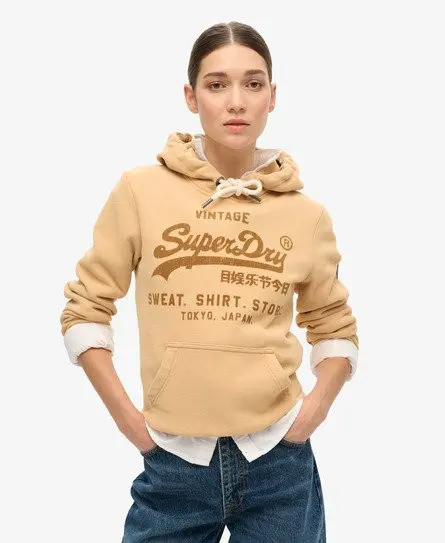 Superdry Women's Classic Velour Graphic Hoodie Brown / Draft Beige Brown -