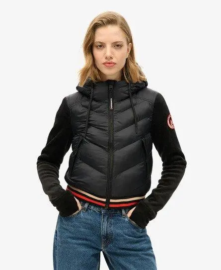 Superdry Ladies Classic Hooded Storm Fuji Hybrid Bomber Jacket, Black, 