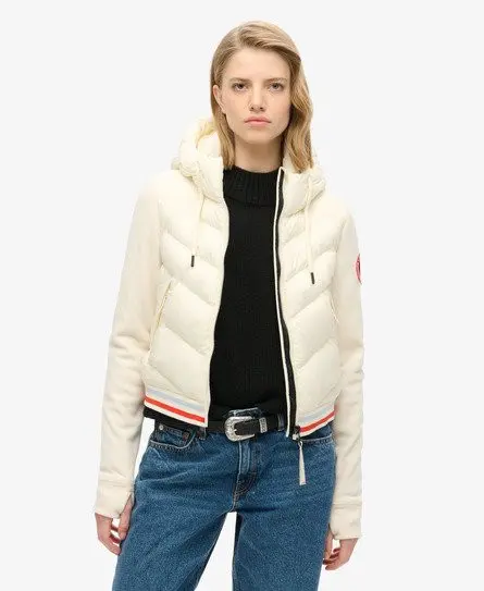 Superdry Women's Hooded Storm Fuji Hybrid Bomber Jacket White / Off White -