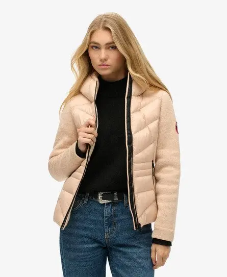 Superdry Women's Hooded Storm Knit Hybrid Jacket Beige / Frappe Beige -