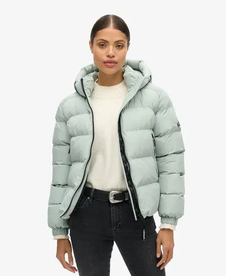 Superdry Women's Hooded Sports Puffer Jacket Light Grey / Puritan Grey -