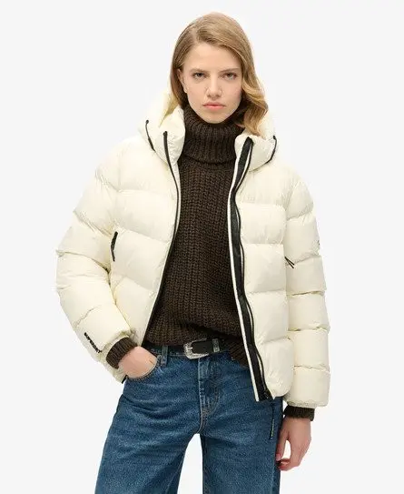 Superdry Women's Hooded Sports Puffer Jacket White / Off White -