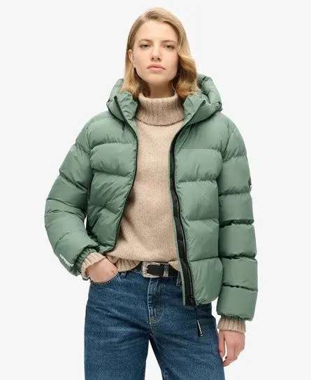 Superdry Women's Hooded Sports Puffer Jacket Green / Laurel Khaki -