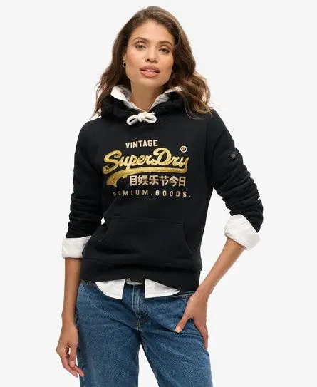 Superdry Women's Embellished Vintage Logo Graphic Hoodie Black / Jet Black -