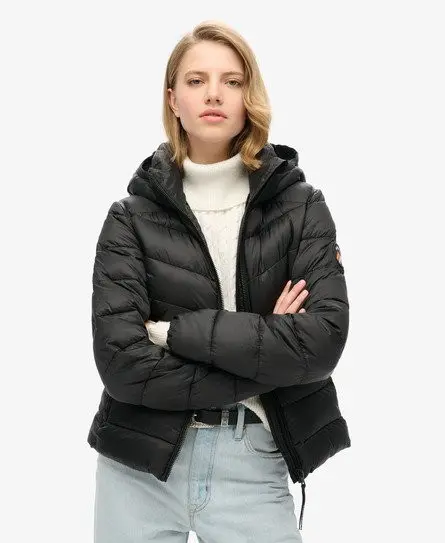 Superdry Women's Hooded Fuji Quilted Padded Jacket Black -