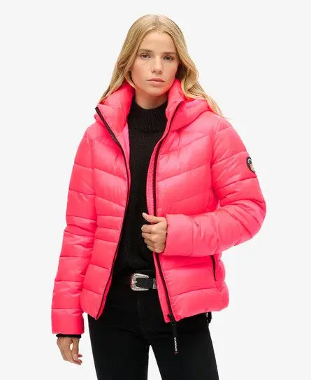 Superdry Women's Hooded Fuji Quilted Padded Jacket Pink / Hyper Fire Pink -