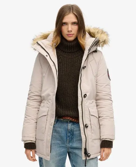 Superdry Women's Everest Faux Fur Hooded Parka Coat Beige / Chateau Gray -