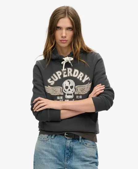 Superdry Women's Embellished Poster Graphic Hoodie Black / Washed Black -