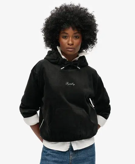 Superdry Women's Country Club Velour Loose Hoodie Black -