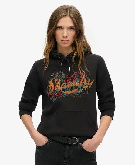 Superdry Women's Tattoo Script Graphic Hoodie Black -