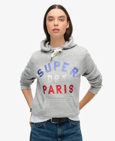 Superdry Women's Glitter Graphic Logo Hoodie Grey / Athletic Grey Marl -