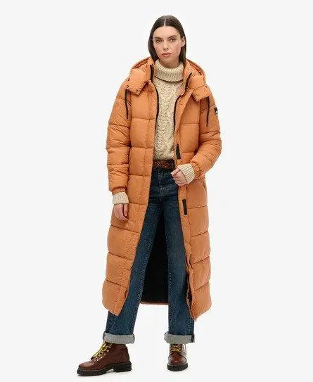 Superdry Women's Quilted Ripstop Longline Puffer Coat, Orange, 