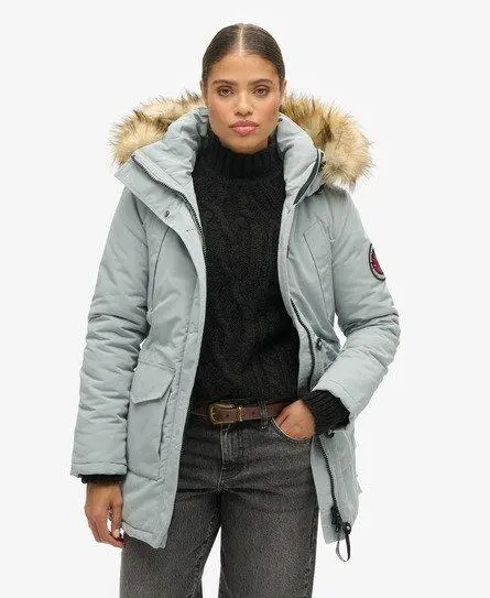 Superdry Women's Quilted Everest Faux Fur Hooded Parka Coat, Grey, 