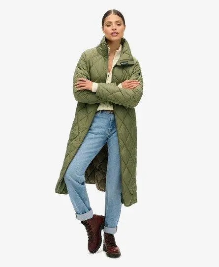 Superdry Women's Classic Quilted Superlong Liner Coat, Green, 