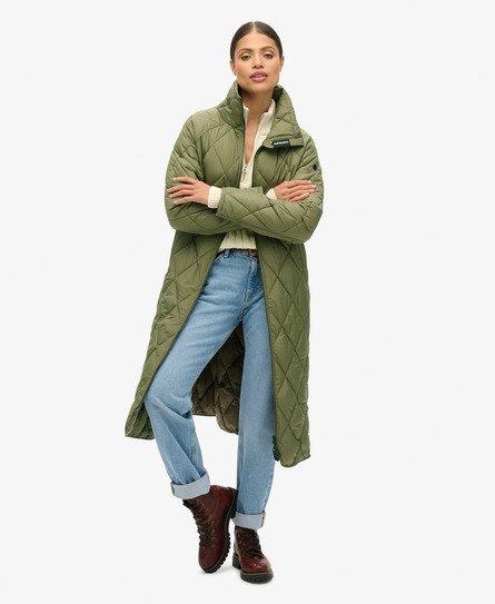 Superdry Women's Superlong Quilted Liner Coat Green / Chive Green - 