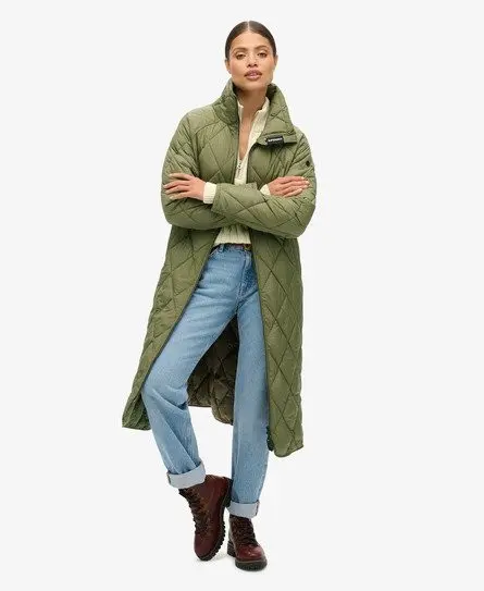 Superdry Women's Superlong Quilted Liner Jacket Green / Chive Green -