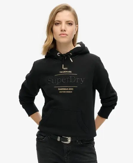 Superdry Women's Luxe Metallic Logo Hoodie Black -