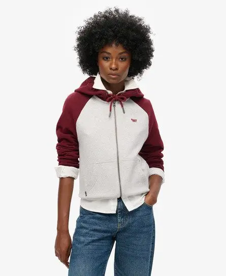 Superdry Women's Essential Baseball Zip Hoodie Red / Rich Burgundy/Glacier Grey Mrl -