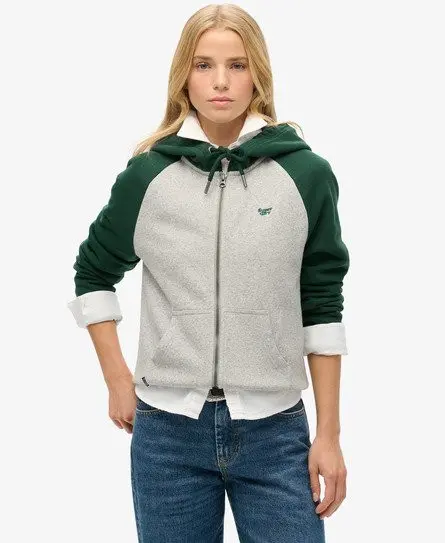 Superdry Women's Essential Baseball Zip Hoodie Green / Enamel Green/Athletic Grey Mrl -