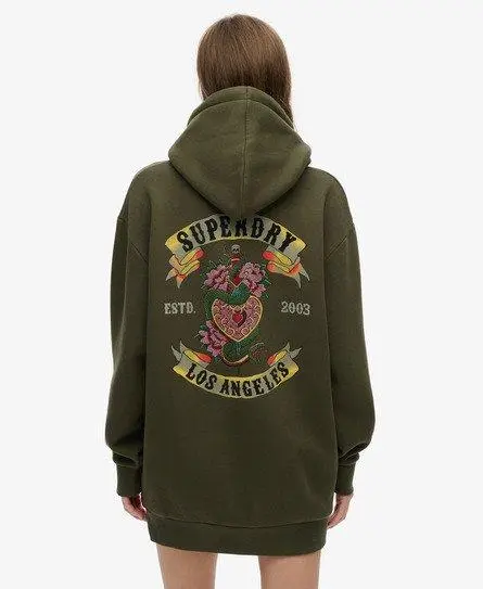 Superdry Women's Tattoo Rhinestone Hoodie Dress Khaki / Army Khaki - 