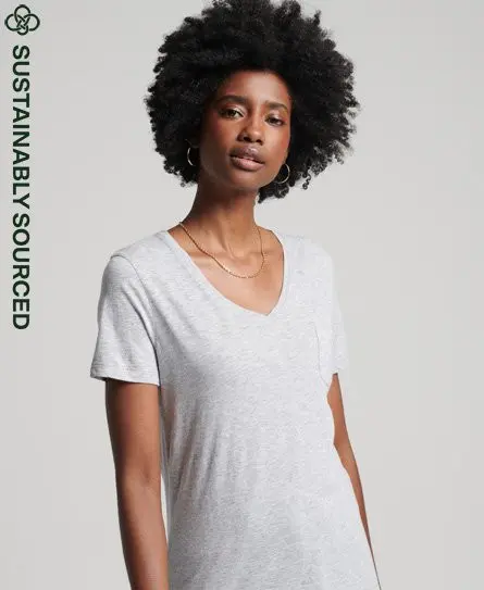 Superdry Women's Organic Cotton Studios Pocket V-Neck T-Shirt Light Grey / Mid Marl -