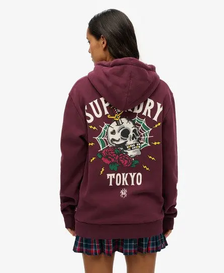 Superdry Women's Tattoo Back Graphic Loose Hoodie Purple / Fig Purple -