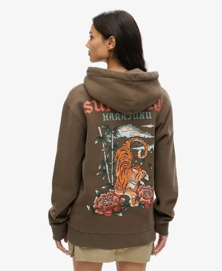 Superdry Women's Tattoo Graphic Hoodie Khaki / Dark Khaki -