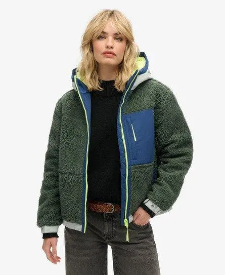 Superdry Women's Vintage Hooded Sherpa Jacket Green / Laurel Khaki -