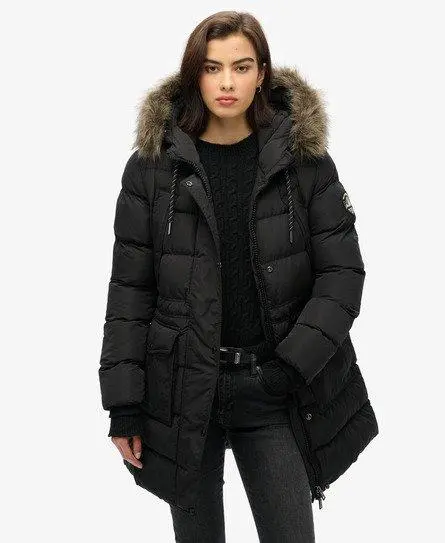 Superdry Women's Everest Mid Faux Fur Puffer Jacket Black -