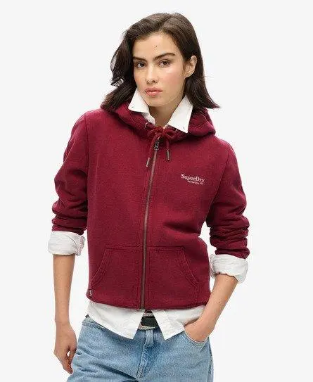 Superdry Women's Essential Logo Zip Hoodie Red / Rich Burgundy -