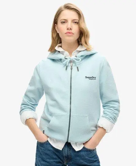 Superdry Women's Essential Logo Zip Hoodie Light Blue / Winter Sky Blue -