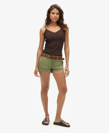 Superdry Women's Chino Hot Shorts Green / Olive Khaki -