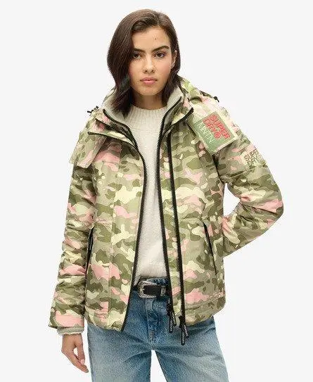 Superdry Women's Hooded Mountain Windbreaker Jacket Green / Seagrass Green Pink Camo -