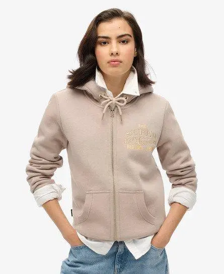 Superdry Women's Luxe Metallic Logo Zip Hoodie Light Grey / Warm Grey -