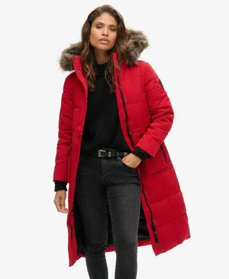 Superdry Women's Everest Longline Puffer Coat Red / Deep Red -