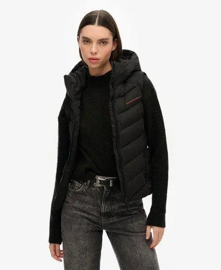 Superdry Women's Hooded Microfibre Padded Gilet Black -