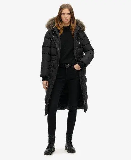 Superdry Women's Everest Faux Fur Longline Coat Black - 