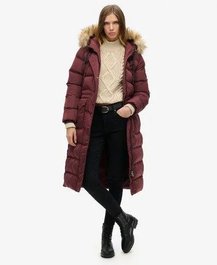 Superdry Women's Everest Faux Fur Longline Coat Purple / Albarn Clay Burgundy -