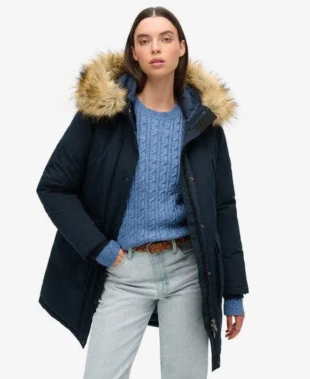 Superdry Women's Everest Faux Fur Parka Jacket Navy / Nordic Chrome Navy -