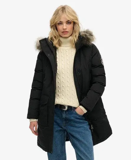 Superdry Women's Everest Faux Fur Parka Jacket Black -