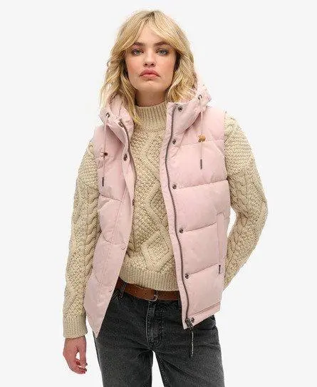 Superdry Women's Everest Hooded Puffer Gilet Pink / Pink Blush -