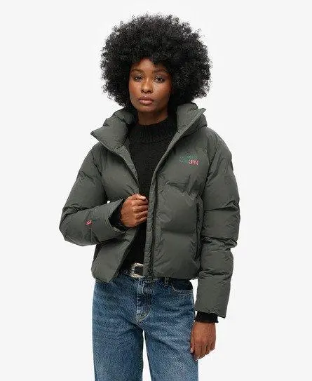 Superdry Women's Hooded Boxy Puffer Jacket Green / Enamel Green - 