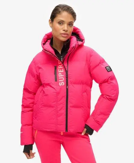 Superdry Women's Sport Hooded Ski Boxy Puffer Jacket Pink / Hyper Fire Pink -