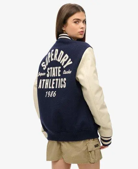 Superdry Women's Oversized Varsity Chain Stitch Bomber Navy / Atlantic Navy -