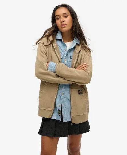 Superdry Women's Classic Oversized Contrast Stitch Zip Hoodie, Light Brown,