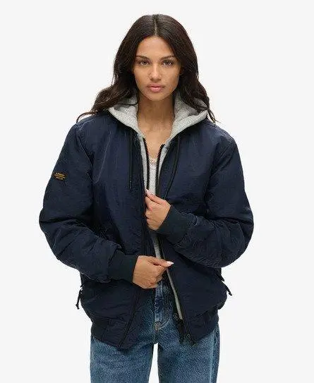 Superdry Women's Oversized Military Hooded MA1 Jacket, Navy Blue,