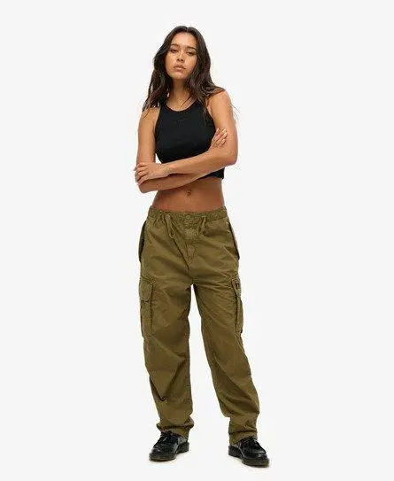 Superdry Women's Oversized Baggy Parachute Pants, Green,