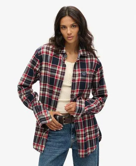 Superdry Women's Oversized Long Sleeve Cotton Lumberjack Shirt Navy / Kansas Check Navy -