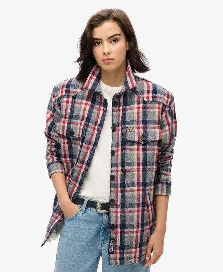 Superdry Women's Borg Check Overshirt Red / Red/Grey Check -